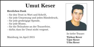 Traueranzeige Umut Keser