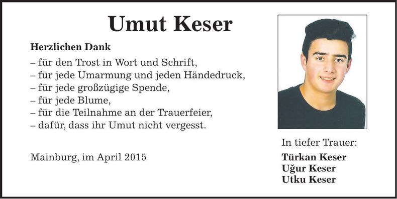 Traueranzeige Umut Keser