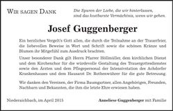 Traueranzeige Josef Guggenberger