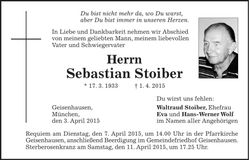Traueranzeige Sebastian Stoiber