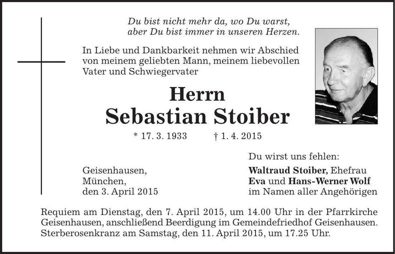 Traueranzeige Sebastian Stoiber