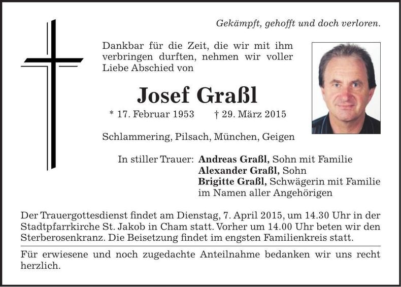 Traueranzeige Josef Graßl