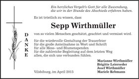 Traueranzeige Sepp Wirthmüller