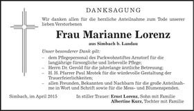 Traueranzeige Marianne Lorenz