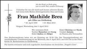 Traueranzeige Mathilde Breu