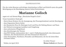 Traueranzeige Marianne Golisch