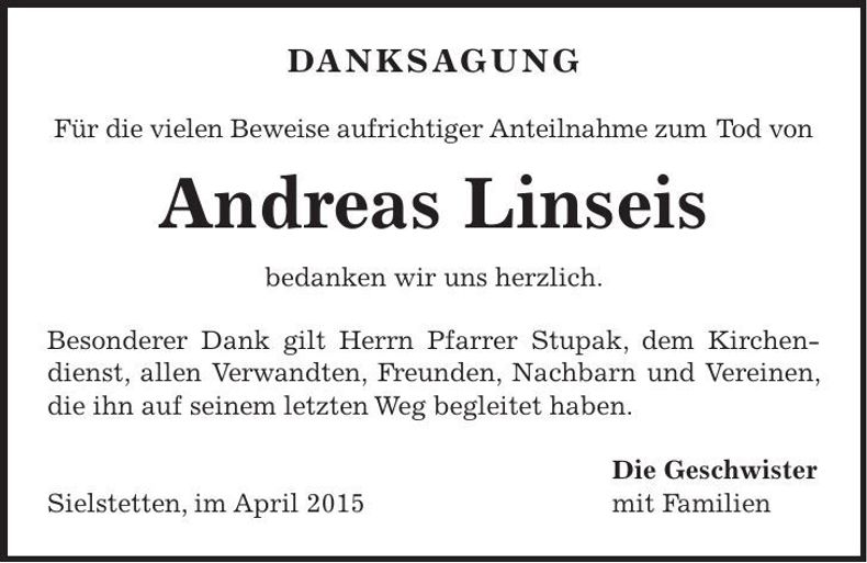 Traueranzeige Andreas Linseis