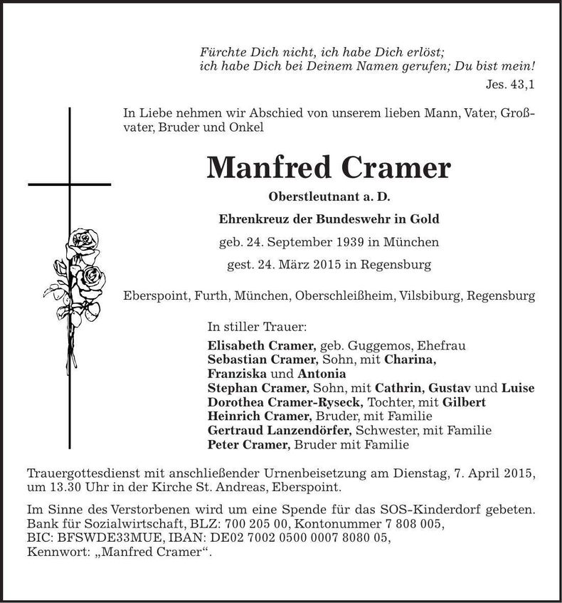 Traueranzeige Manfred Cramer