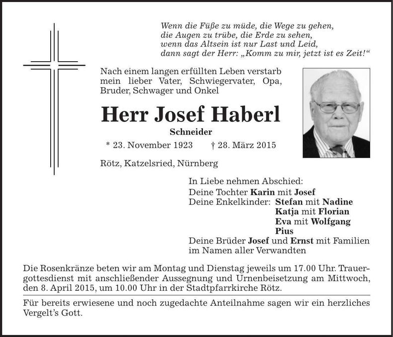 Traueranzeige Josef Haberl