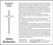 Traueranzeige Anna Kolmeder