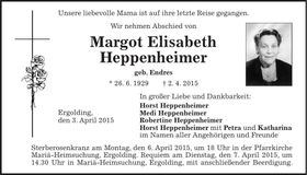 Traueranzeige Margot Elisabeth Heppenheimer