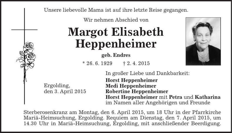 Traueranzeige Margot Elisabeth Heppenheimer
