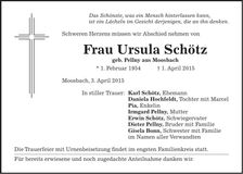 Traueranzeige Ursula Schötz