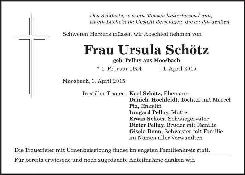 Traueranzeige Ursula Schötz