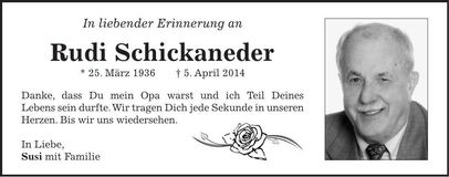 Traueranzeige Rudi Schickaneder