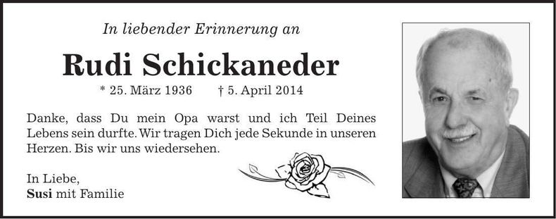 Traueranzeige Rudi Schickaneder