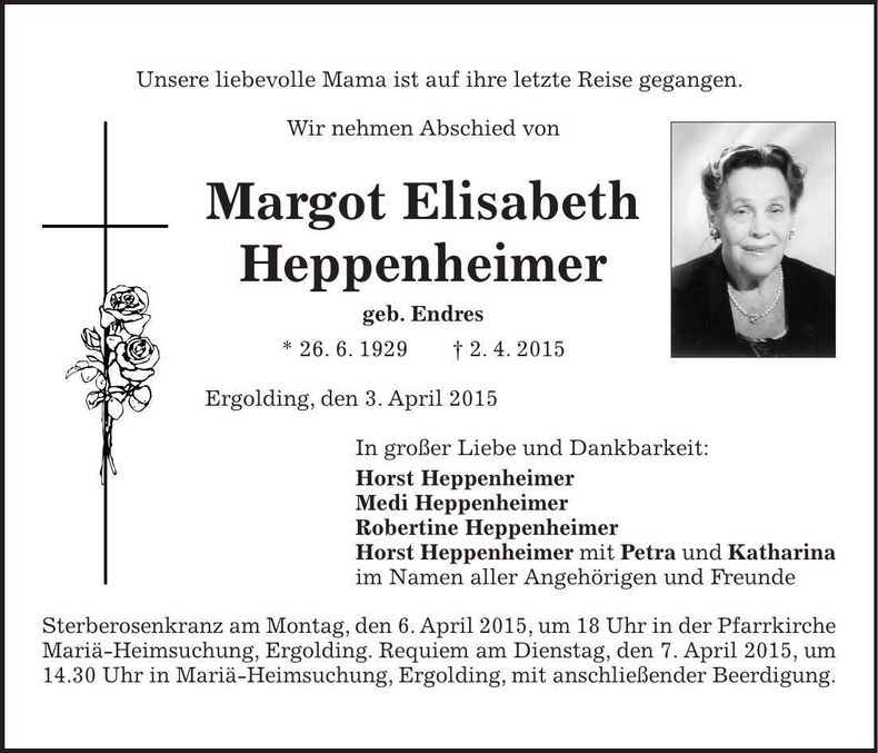 Traueranzeige Margot Elisabeth Heppenheimer