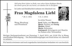 Traueranzeige Magdalena Liebl