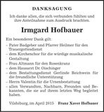Traueranzeige Irmgard Hofbauer