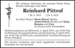 Traueranzeige Reinhard Pittrof