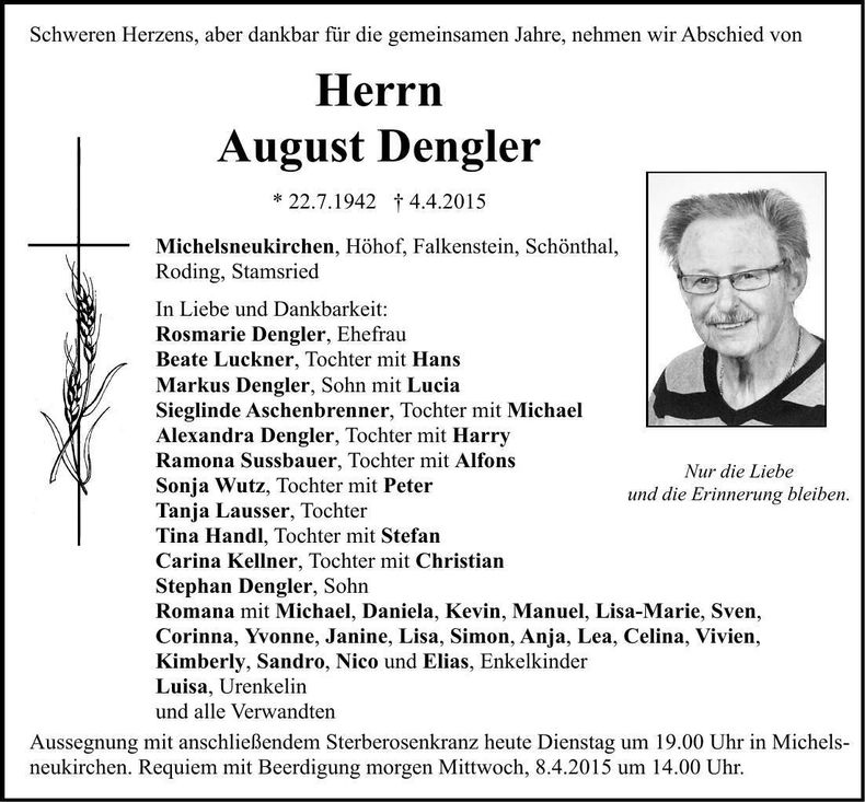 Traueranzeige August Dengler