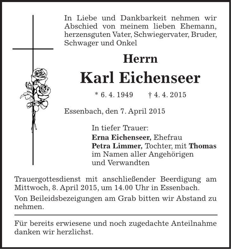 Traueranzeige Karl Eichenseer