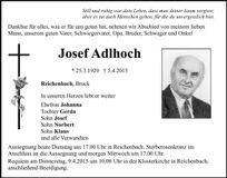 Traueranzeige Josef Adlhoch