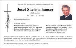 Traueranzeige Josef Sachsenhauser
