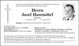 Traueranzeige Josef Hasenöhrl