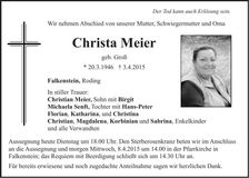 Traueranzeige Christa Meier