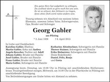 Traueranzeige Georg Gabler