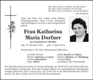 Traueranzeige Katharina Maria Dorfner
