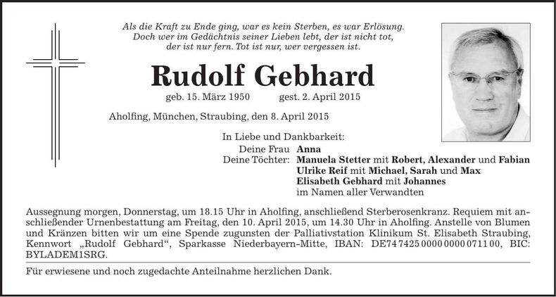Traueranzeige Rudolf Gebhard
