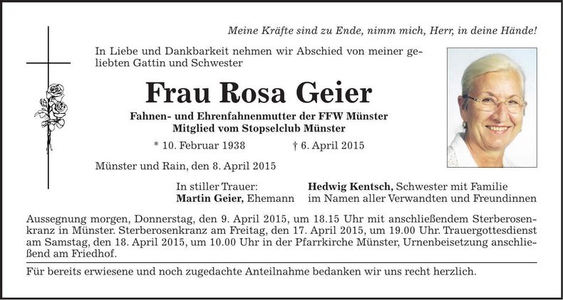Traueranzeige Rosa Geier