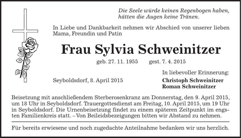 Traueranzeige Sylvia Schweinitzer