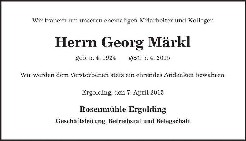 Traueranzeige Georg Märkl