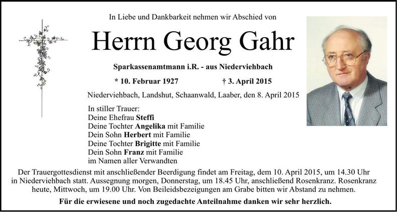 Traueranzeige Georg Gahr