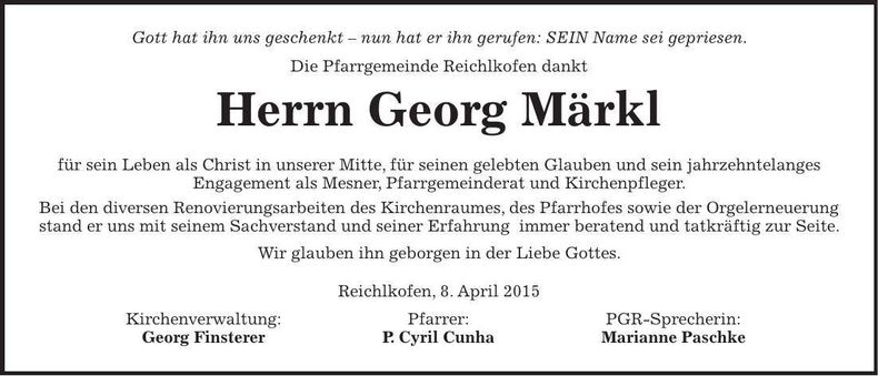 Traueranzeige Georg Märkl
