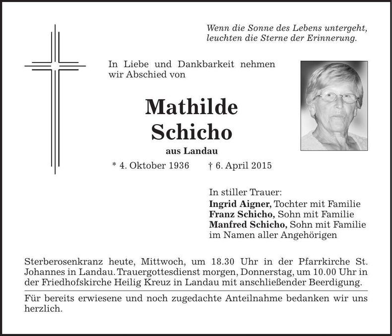 Traueranzeige Mathilde Schicho
