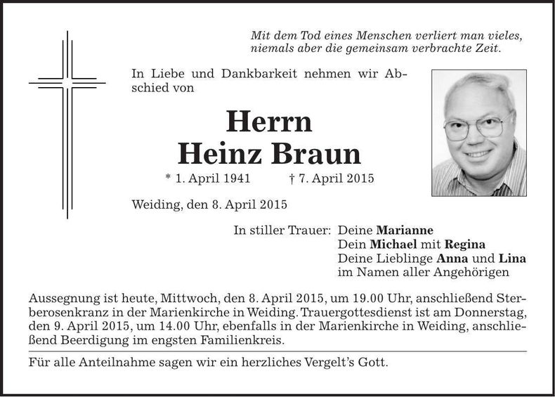 Traueranzeige Heinz Braun