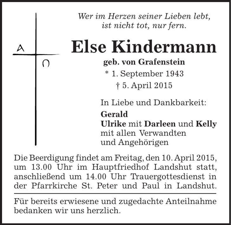 Traueranzeige Else Kindermann