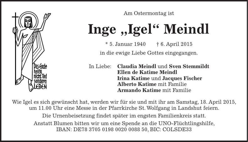 Traueranzeige Inge Meindl