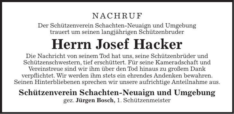 Traueranzeige Josef Hacker