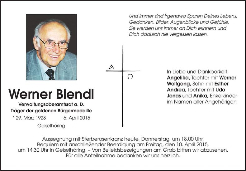 Traueranzeige Werner Blendl
