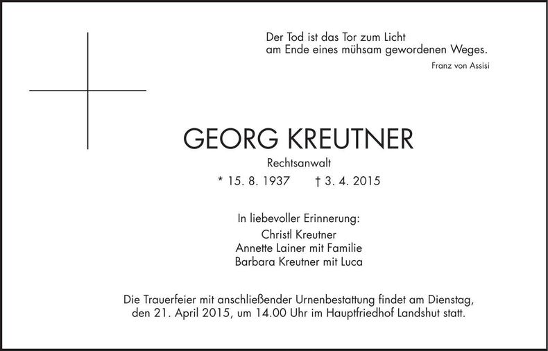 Traueranzeige Georg Kreutner