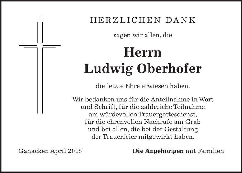 Traueranzeige Ludwig Oberhofer