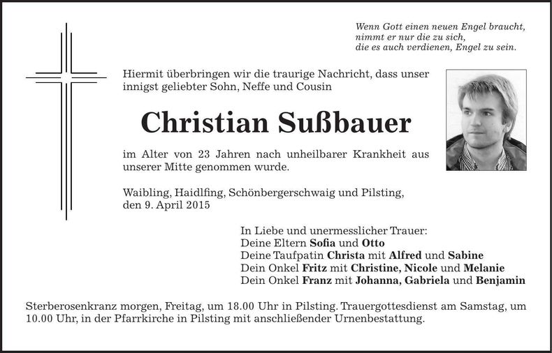 Traueranzeige Christian Sußbauer