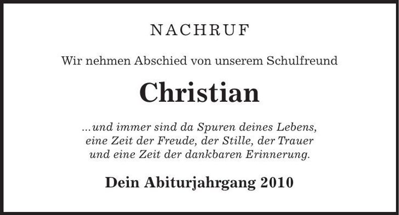 Traueranzeige Christian Sußbauer