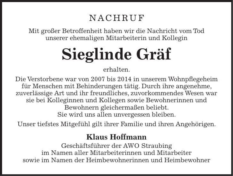 Traueranzeige Sieglinde Gräf