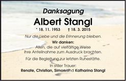 Traueranzeige Albert Stangl